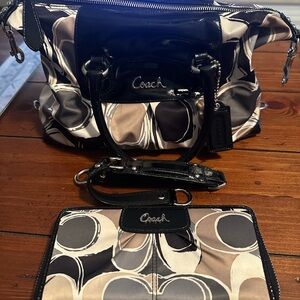 Coach Black and Tan Shoulder Bag and Wallet Set